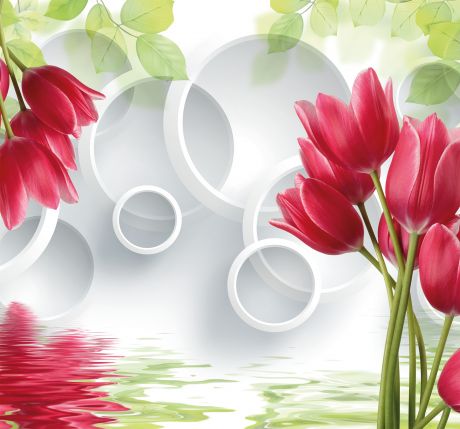 Фотообои 3D Flizart «Красные тюльпаны», флизелиновые, 300x280 см
