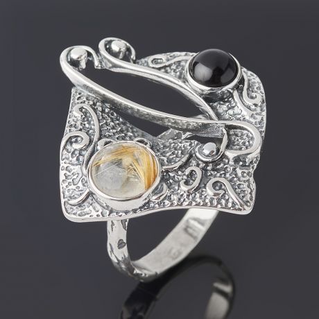 Кольцо агат, рутиловый кварц (серебро 925 пр. оксидир.) размер 19