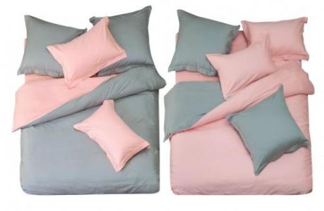 Комплект постельного белья двуспальный СайлиД, L, серый/розовый