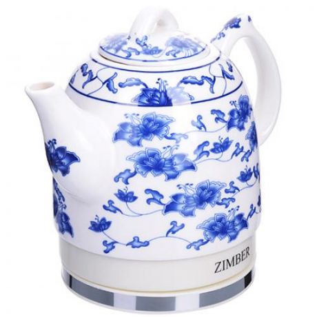 Чайник электрический ZIMBER, Керамика, 1350W, 1,5 л, голубые цветы