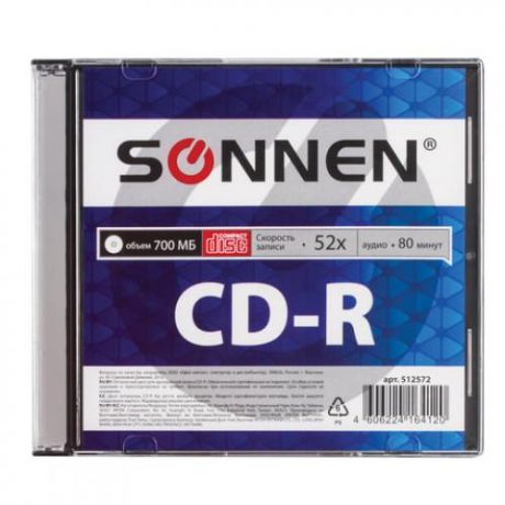 Диск CD-R SONNEN, Slim Case, 52x, 700 Mb