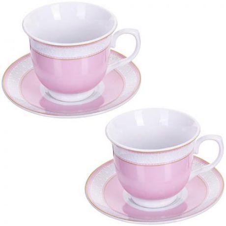 Чайный набор LORAINE, 220 мл, 4 предмета, розовый/белый