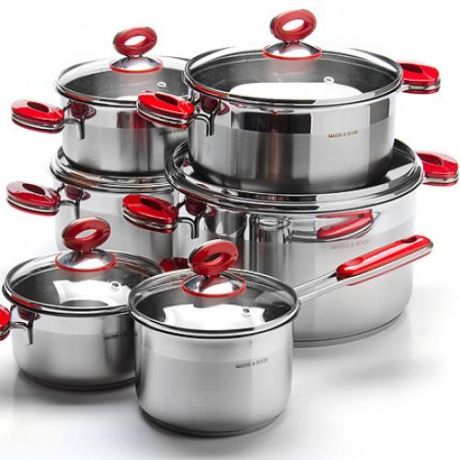 Набор посуды для приготовления MAYER & BOCH, 12 предметов, стальной/красный