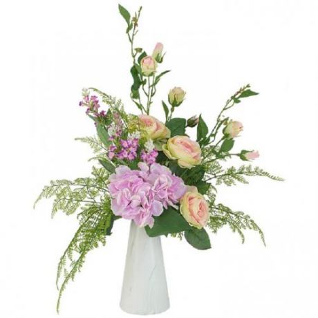 Декоративные цветы Dream Garden, Букет розы и гортензии, 38*25*38 см, в керамической вазе