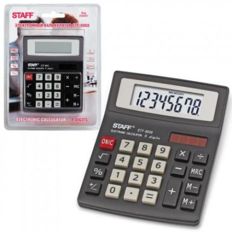 Калькулятор настольный STAFF, STF-8008, 11,3*8,7 см, серый