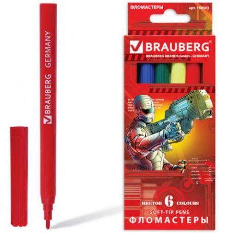 Фломастеры BRAUBERG, Star Patrol, 6 цветов