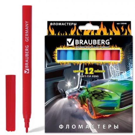 Фломастеры BRAUBERG, InstaRacing, 12 цветов