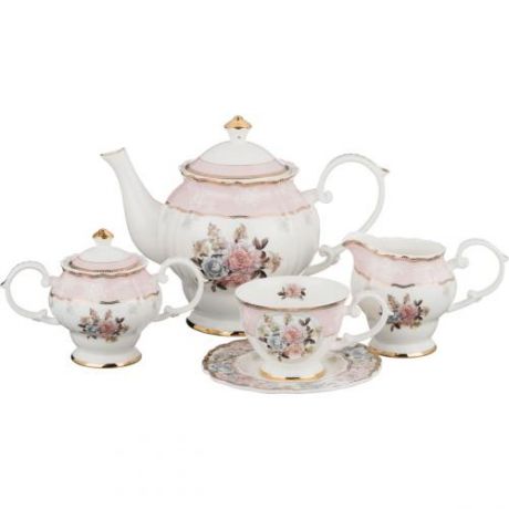 Чайный сервиз Lefard, Пудровый шлейф, 15 предметов, белый/розовый