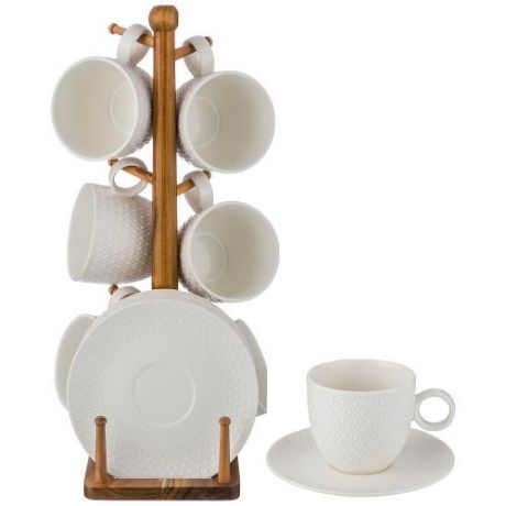 Чайный набор Lefard, 13 предметов, белый/дерево, геометрический, на подставке