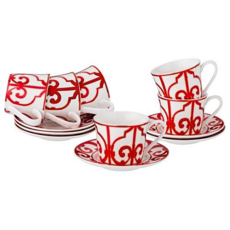 Чайный набор Lefard, 12 предметов, белый/красный, орнамент