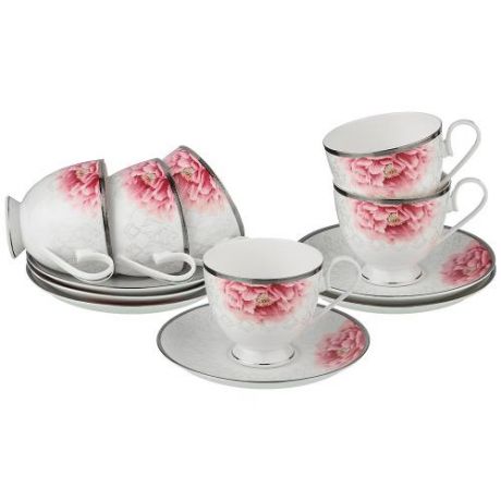 Чайный набор Lefard, 12 предметов, белый/розовый, цветы