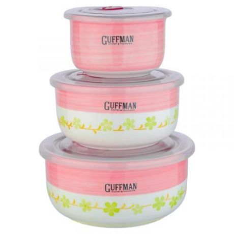 Набор контейнеров для продуктов GUFFMAN, Ceramics, 3 предмета, белый/розовый