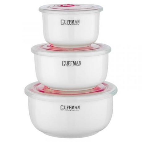 Набор контейнеров для продуктов GUFFMAN, Ceramics, Classic, 3 предмета, белый/красный
