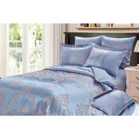 Комплект постельного белья семейный АльВиТек, голубой орнамент