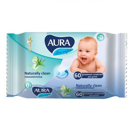 Салфетки влажные детские AURA, Ultra Comfort, 60 шт