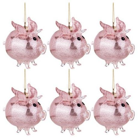 Набор елочных игрушек Lefard, Свинка-ангел, 9*6*9,5 см, 6 шт, розовый
