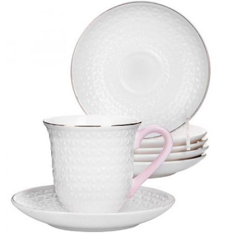 Чайный набор LORAINE, 12 предметов, белый/розовый, с кантом