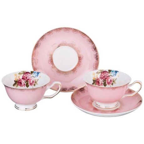 Чайный набор Lefard, 200 мл, 4 премета, цветы на розовом