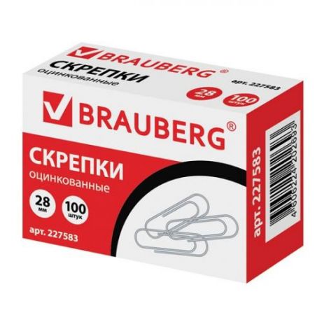 Скрепки BRAUBERG, 28 мм, 100 шт