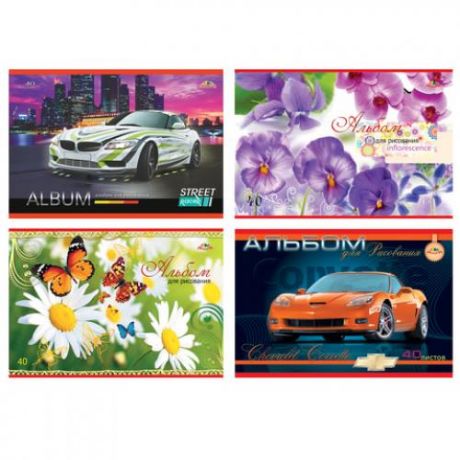 Альбом для рисования АппликА, Автомобили/Цветы, 40 листов