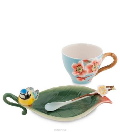 Чайная пара Pavone, Сливовый цветок, 0,15 л, с ложечкой