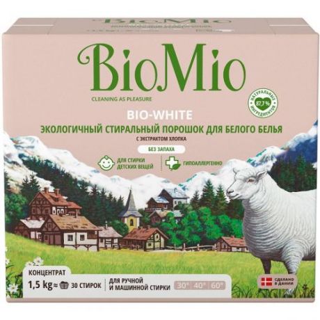 Стиральный порошок BioMio, Bio-white, С экстракутом хлопка, 1,5 кг