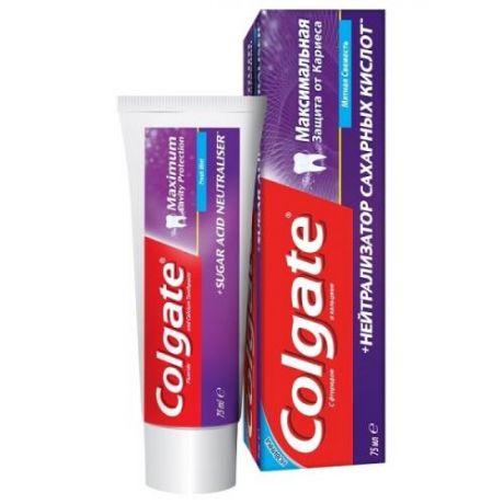 Зубная паста Colgate, Максимальная защита от кариеса + Нейтрализатор сахарных кислот, 75 мл