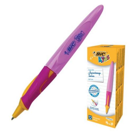 Ручка шариковая BIC, Kids Twist, синий, с грипом, розовый корпус