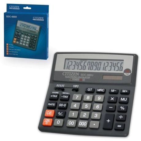 Калькулятор настольный CITIZEN, SDC-660II, 15,6*15,6 см