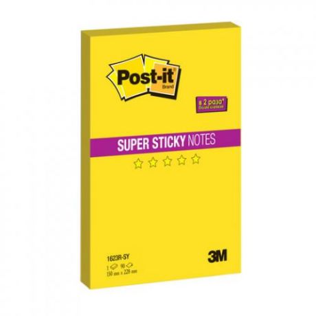 Блок самоклеящийся Post-it, Super Sticky, Мегастикеры, 15*22,8 см, 90 листов, желтый