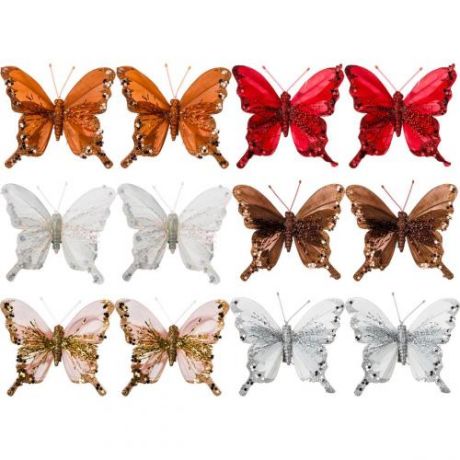 Новогоднее украшение Lefard, Бабочки, 12 предметов, 10 см, разноцветный
