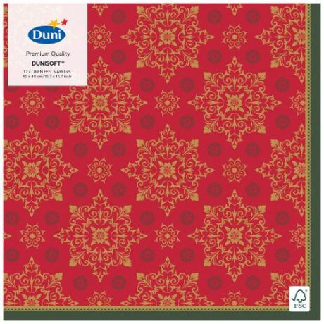 Салфетки одноразовые Duni, Dl Soft, X-mas Deco Red, 40 см, 12 шт