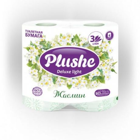 Туалетная бумага Plushe, Deluxe, Жасмин, 4 шт