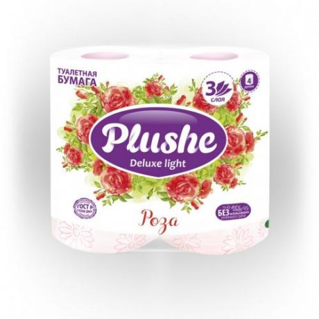 Туалетная бумага Plushe, Deluxe, Роза, 4 шт