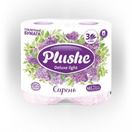 Туалетная бумага Plushe, Deluxe, Сирень, 4 шт