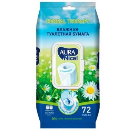 Влажная туалетная бумага AURA, Nice, 72 шт