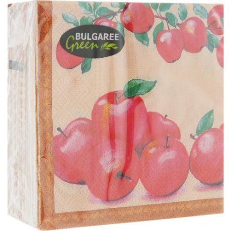 Салфетки одноразовые BULGAREE Green, Наливные яблочки, 24*24 см, 50 шт, 2-слойные