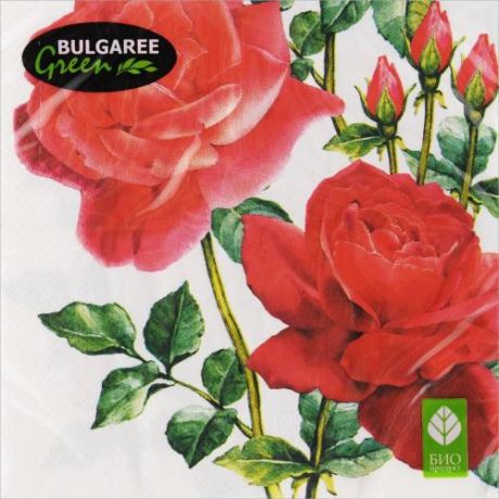 Салфетки одноразовые BULGAREE Green, Розы, 33*33 см, 20 шт., 3-слойные
