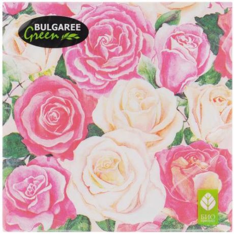 Салфетки одноразовые BULGAREE Green, Розовый букет, 33*33 см, 20 шт., 3-слойные