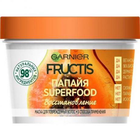 Маска для волос GARNIER, Fructis, Superfood, 390 мл, папайя