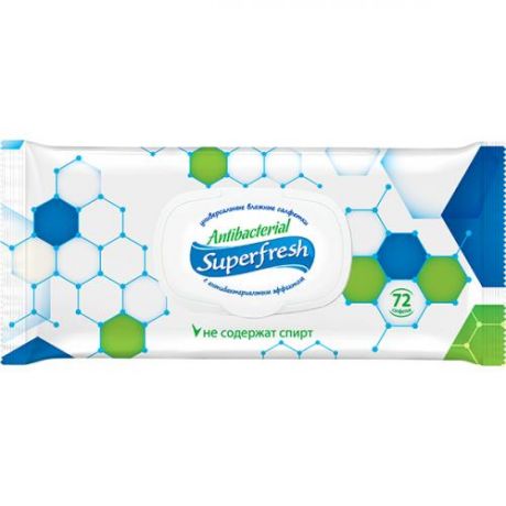 Салфетки влажные Superfresh, Антибактериальные, 72 шт, с клапоном