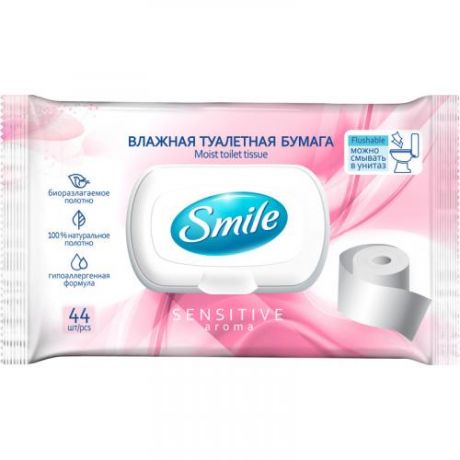 Влажная туалетная бумага Smile, Dcor, 44 шт