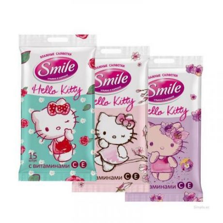 Салфетки влажные Smile, Hello Kitty, 15 шт