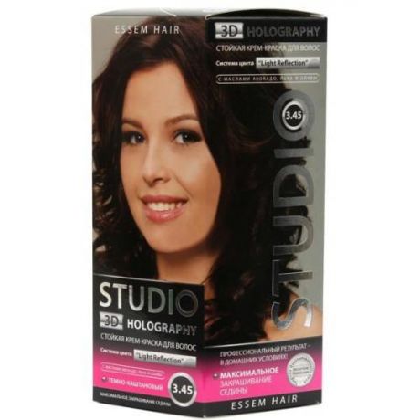 Краска для волос STUDIO, Essem Hair, 3D Golografic, Темно-каштановый, 3.45