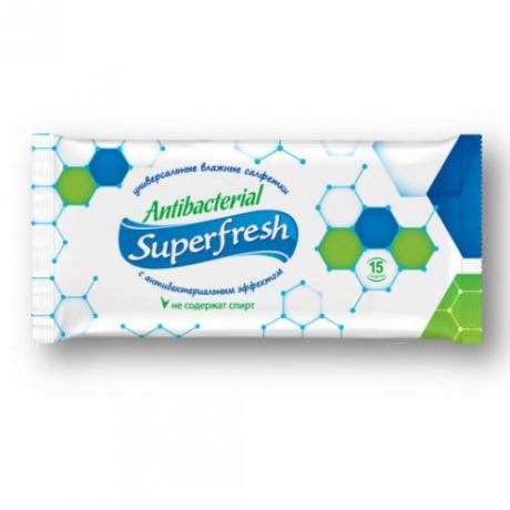 Салфетки влажные Superfresh, Антибактериальные, 15 шт