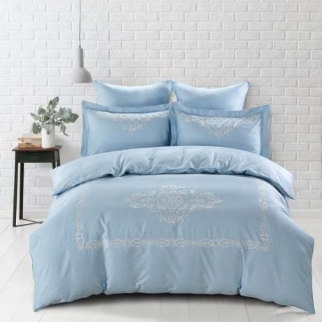 Комплект постельного белья двуспальный-евро KARNA, REVENA, голубой