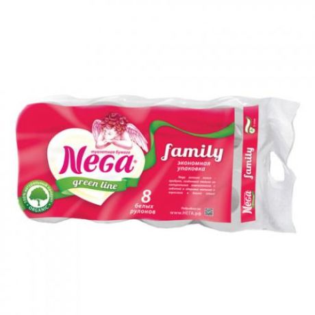 Туалетная бумага Nega, Family, 8 шт, белый