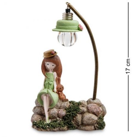 Фигурка декоративная Art East, Девочка с мишкой под фонарем, 17 см, зеленый