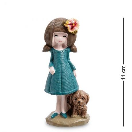 Фигурка декоративная Art East, Девочка с собачкой, 11 см, бирюзовый