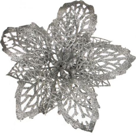 Новогоднее украшение Lefard, Пуансетия, 16 см, на клипсе, серебро